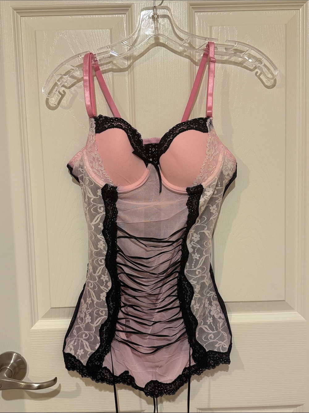 Pink & Black Lace Bustier Chemise - Women Intimates